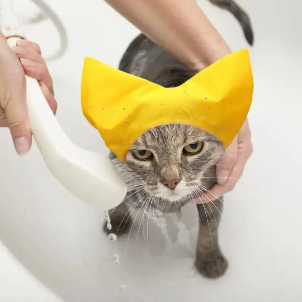 Ear Protection Cat Shower Caps with Ear Cover Waterproof Cat Bathing Raining Cap Adjustable Comfortable Pet Grooming Hat