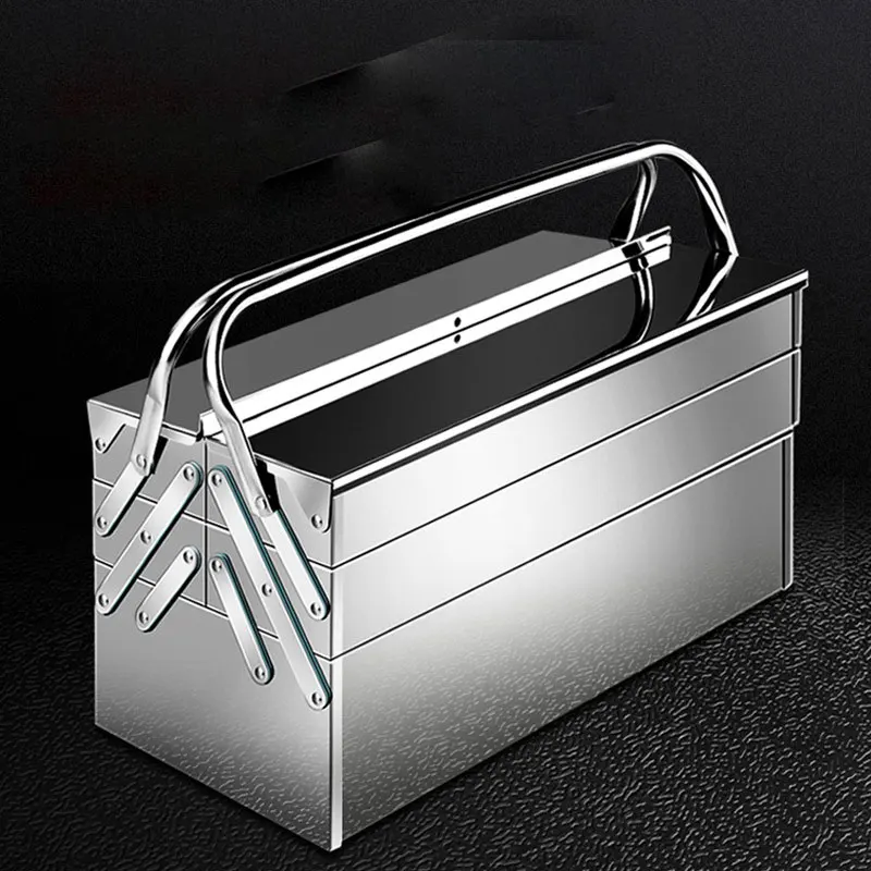 Stainless Steel Toolbox Multi-functional Industrial-grade Household Portable Electrician Hardware Storage Box Folding Type