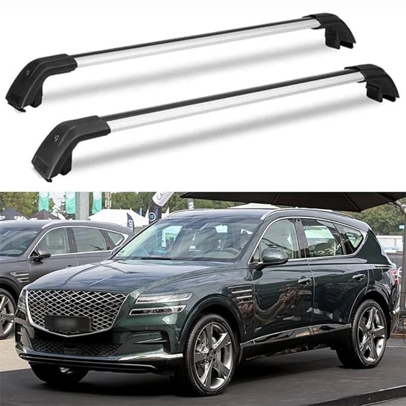 

2PCS Crossbar Cross Bars Fits for Genesis GV80 2021-2023 Luggage Carrier Roof Rack Rail Carrier Lockable (Silver with Black)