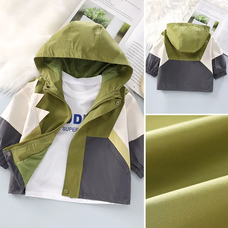 2-9 Yrs Children's Coat 2025 Fall New Boys Korean Color Block Hooded Jacket Unisex Sports Patch Work Top Spring Autumn Overcoat
