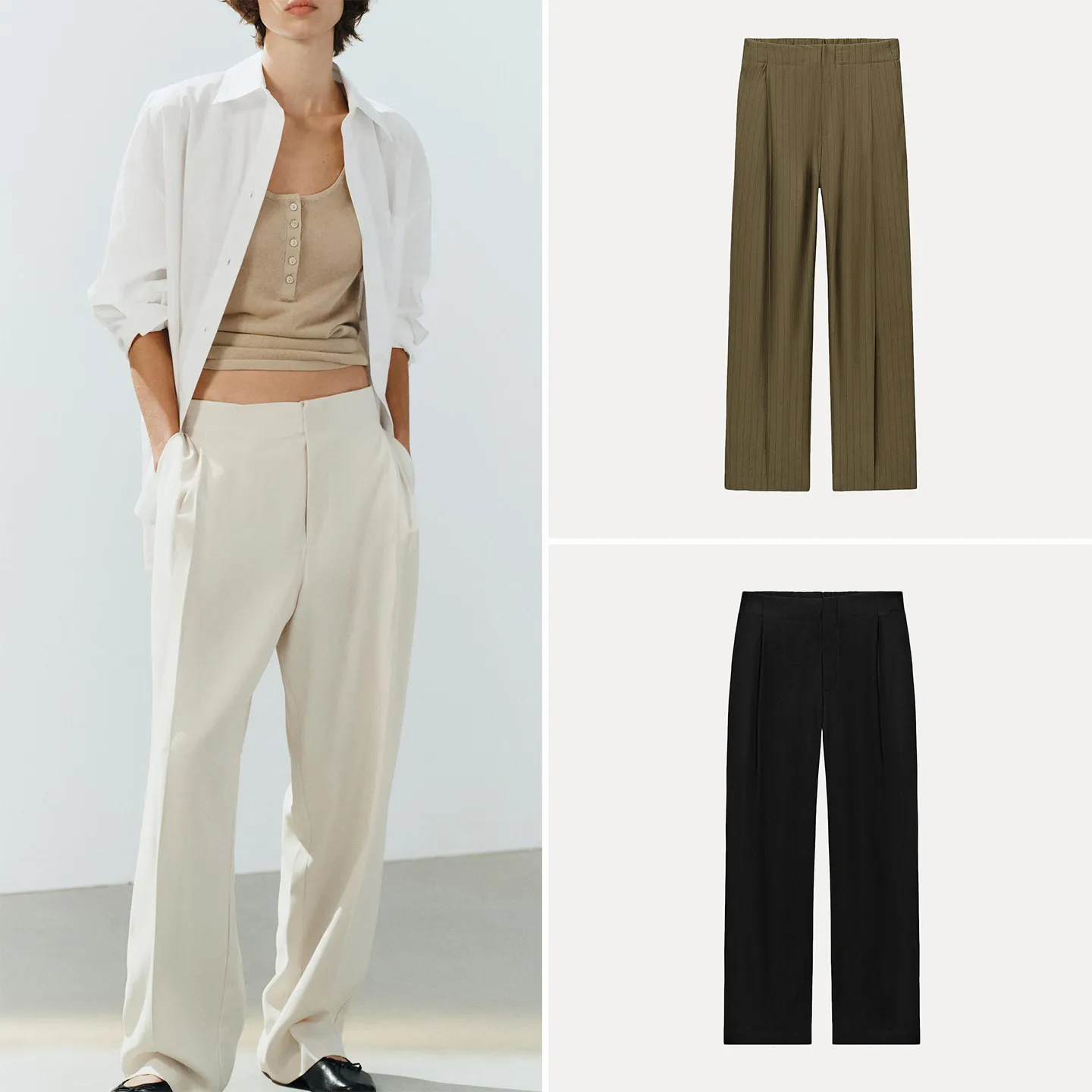 Women's Fashionable Pleated Elastic Waist Straight Leg Pants Autumn 2026 Casual Wear Natural Waist Other Material 100%