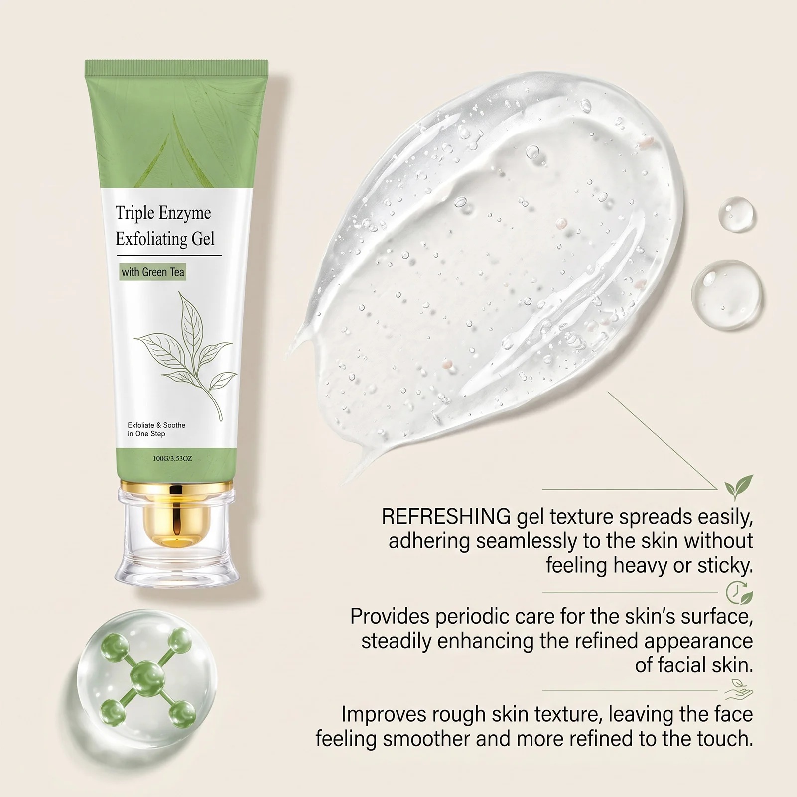 Green Tea Exfoliating Gel Deep Clean Pores Blackheads Refine Skin Brighten Dark Spot Moisturizing Peeling Scrub Facial Care Gel view 4