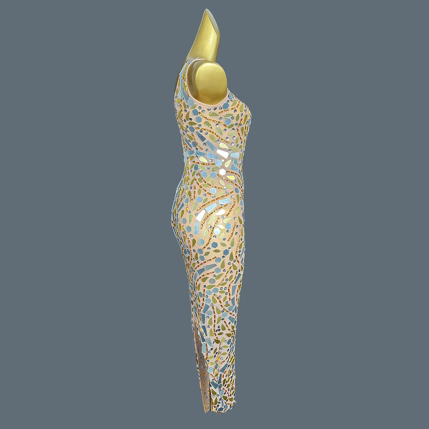 Ropa Formal para mujer joven, vestido largo elástico con espejos brillantes de malla Sexy, traje de fiesta para cena, ropa para escenario de graduación y Club Fenglinghua