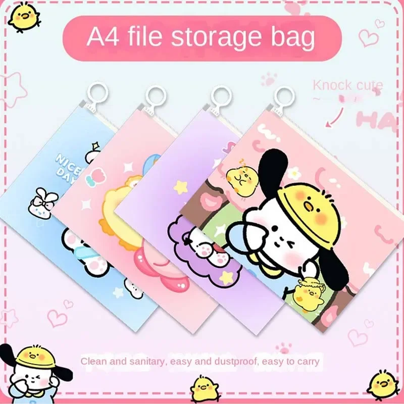 Miniso Sanrio Kuromi Cinnamoroll Anime Kawaii A4 Transparent Document Bag Test Paper Stationery Storage Bag Student Gift