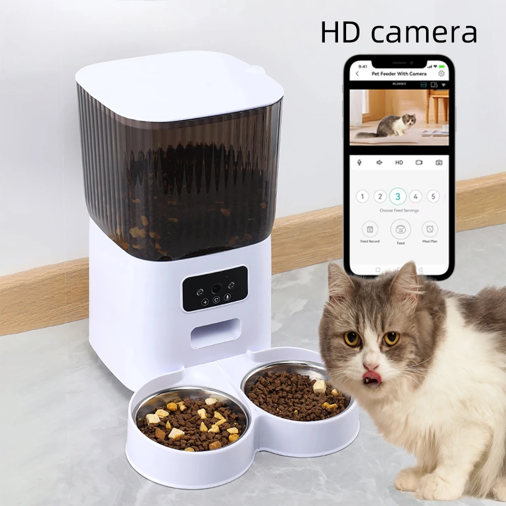 

5L Pet Feeder with Camera Automatic Cat Feeder Smart Dog Food Dispenser WiFi Timing Quantitative Stainless Steel Feeding Bowl