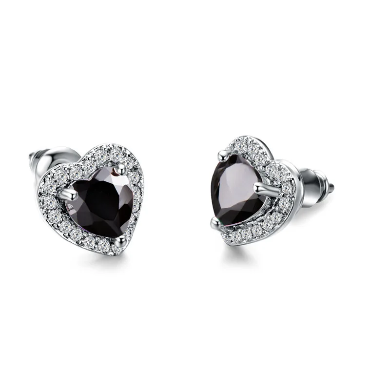 New Arrival Hot Heart Silver Color Jewelry Black Spinel Stone  Cute Party Stud Earrings for Women