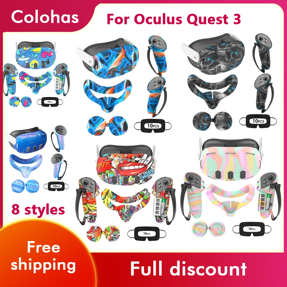ชุดปลอกซิลิโคนสำหรับ ocula/meta Quest 3อุปกรณ์เสริมชุดหูฟัง VR ตัวควบคุมที่จับแผ่นปิดตาแผ่นปิดตา VR ของขวัญปาร์ตี้