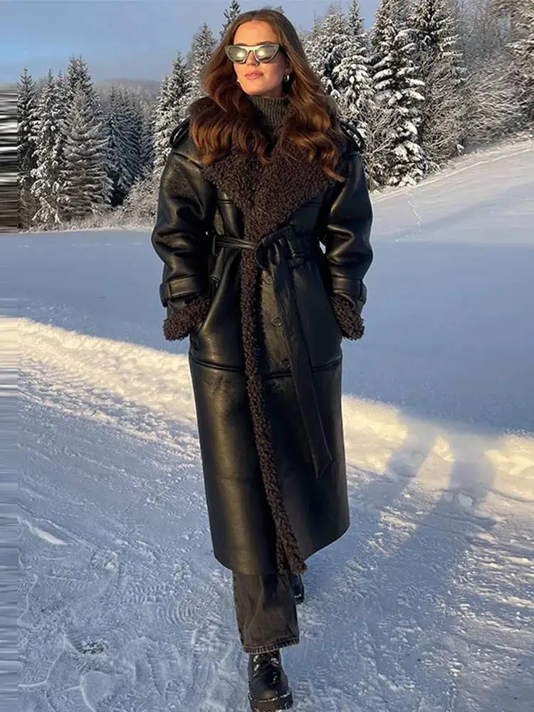 ヴィンテージパッチワークファーレザージャケット レディース ラペル レースアップ 長袖 厚手 暖かいジャケット 2026年冬 レディース新作 ストリートウェア オーバーコート