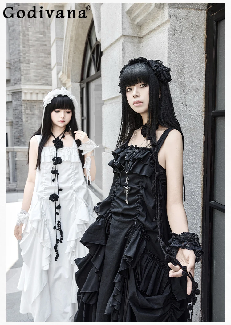 

Y2K Subculture Japanese Original Lolita Strap Long Dress Sweet Cool Girl Personality Dark Lolita Pure Cotton Long Dress