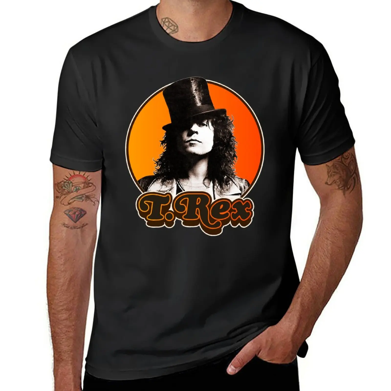 เสื้อยืดผู้ชายย้อนยุค T Rex MARC Bolan TRIBUTE เสื้อแขนสั้นสำหรับฤดูร้อนเสื้อยืดความงามเสื้อผ้า