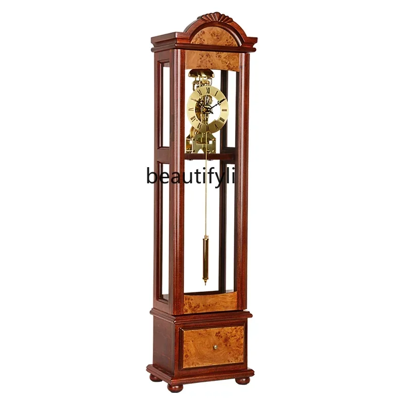 lt Solid wood mechanical seat clock Chinese bell on the hour in the living room Pendulum vertical clock