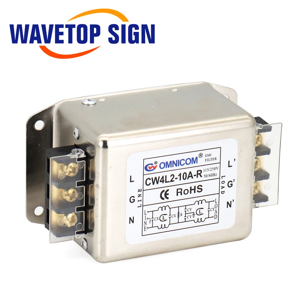 WaveTopSign CW4L2-A-R Series 220VAC Power Filter 6A 10A 20A 30A Rail Type For Co2 Laser Cutting and Engraving Machine