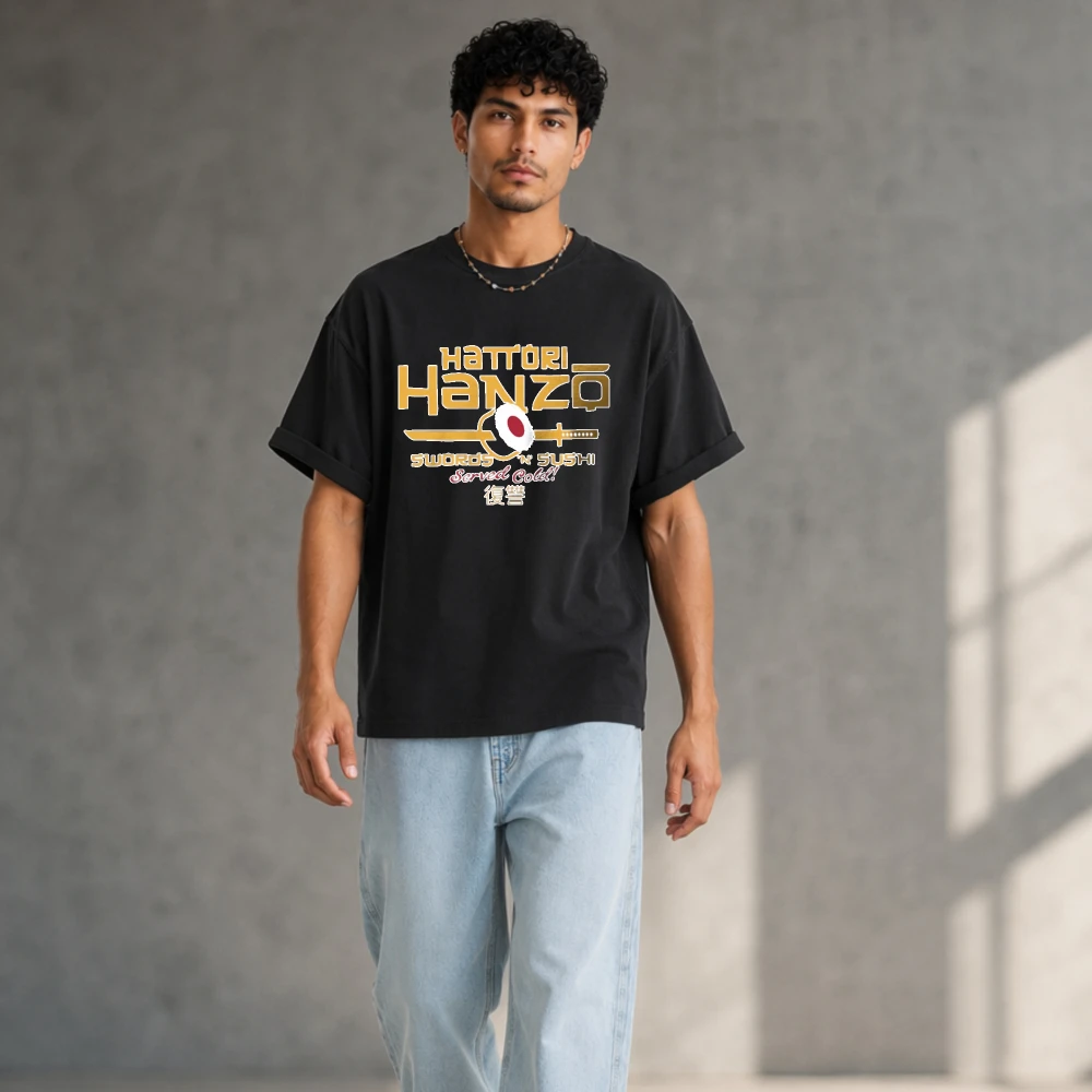Men Hattori Hanzo Samurai Katana Japanese Text Graphic T-Shirt Cotton Tee Vintage Ninja Warrior Harajuku Streetwear Casual Tops