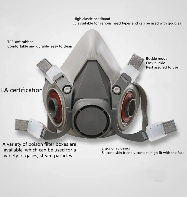 Imagem -04 - Máscara de Gás para Pintura Spray Decoração Máscara de Poeira Química Respirador Tóxico do Filtro de Vapor Meia Máscara Reutilizável Proteção Química 6200
