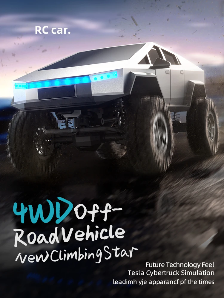 4WD Tesla Cybertruck RC Off-Road Car | New Climbing Star, 2-Speed Mechanical Shift Remote Control Truck, Holiday Gift for Kids