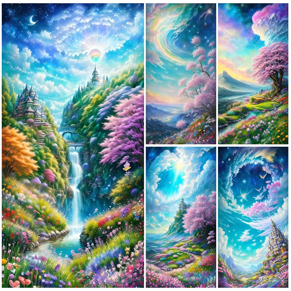 Beautiful Sky and Waterfalls Large Size Diamond Painting Diy Full Mosaic Embroidery Rhinestone Picture Wall Decor J3625