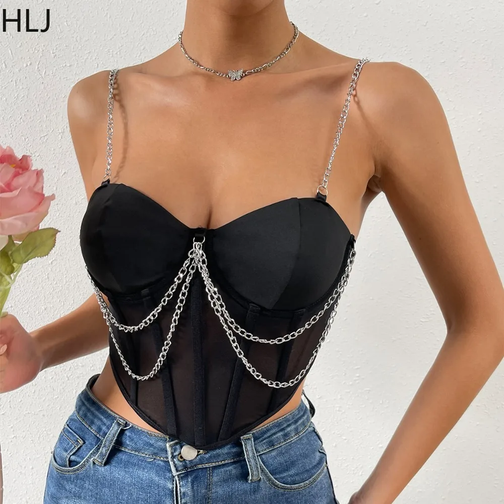 

HLJ Y2K Fashion Hot Girl Streetwear Women Low Cut Chain Tank Tops Fashion Sleeveless Irregular Corset Top Sexy Nightclub Clothes