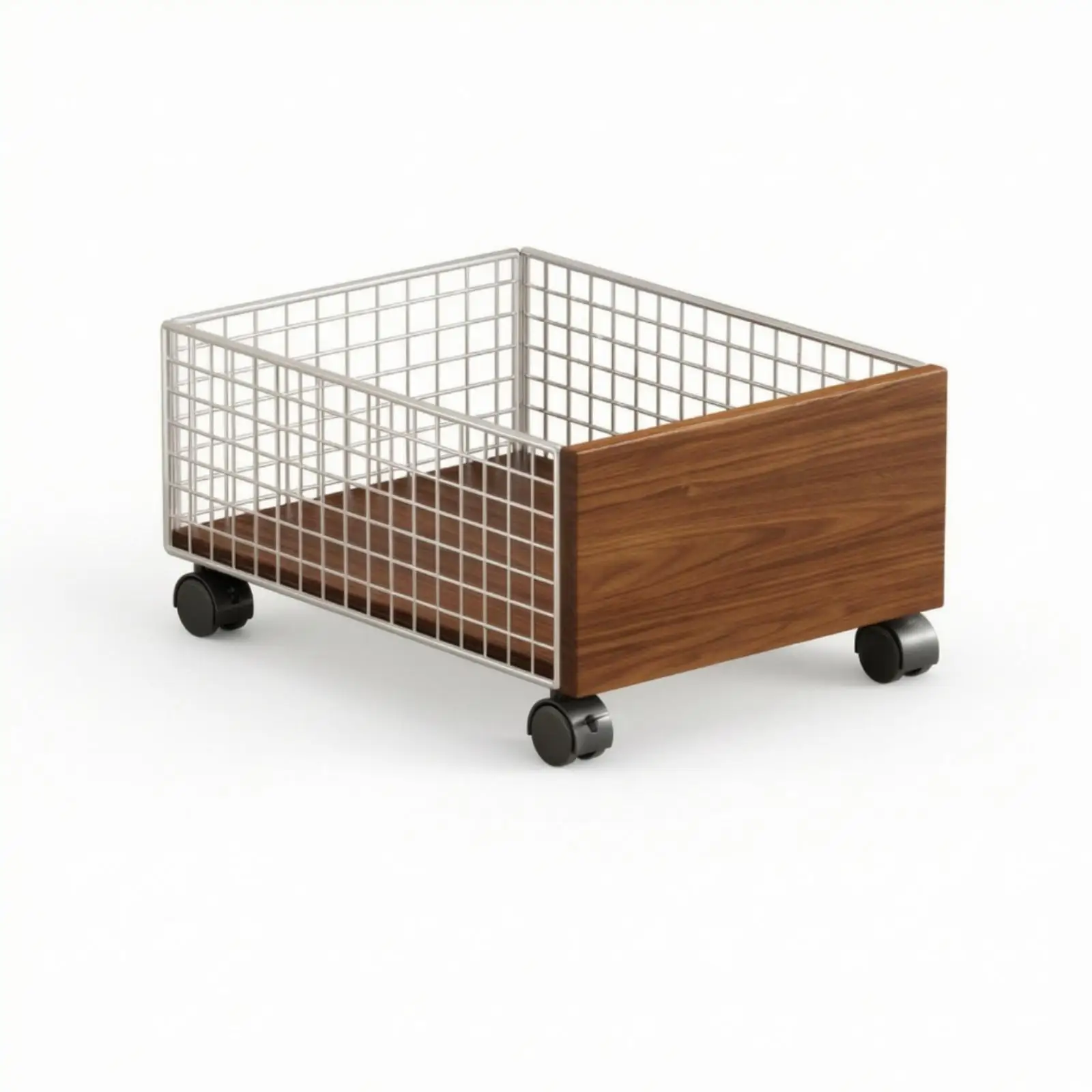 Portable Laundry Basket with Caster Wheels Wire Grid Wood Side Panels Storage Bin for Bedroom Bathroom Laundry Room