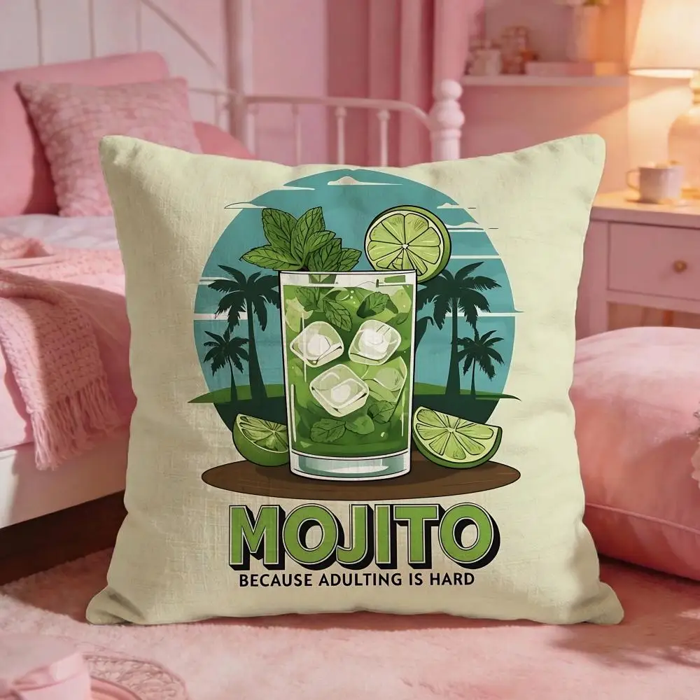 Colorful Drinks Cushion Cover Premium Comfort Reversible Pillow Cove -Two in One Design for Any Room & Car Interior