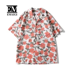 Summer Linen Short Sleeve Shirts Men Print Streetwear Fashion Loose Causal Hawaiian Cuban Collar Vintage Beach Shirts Blouses