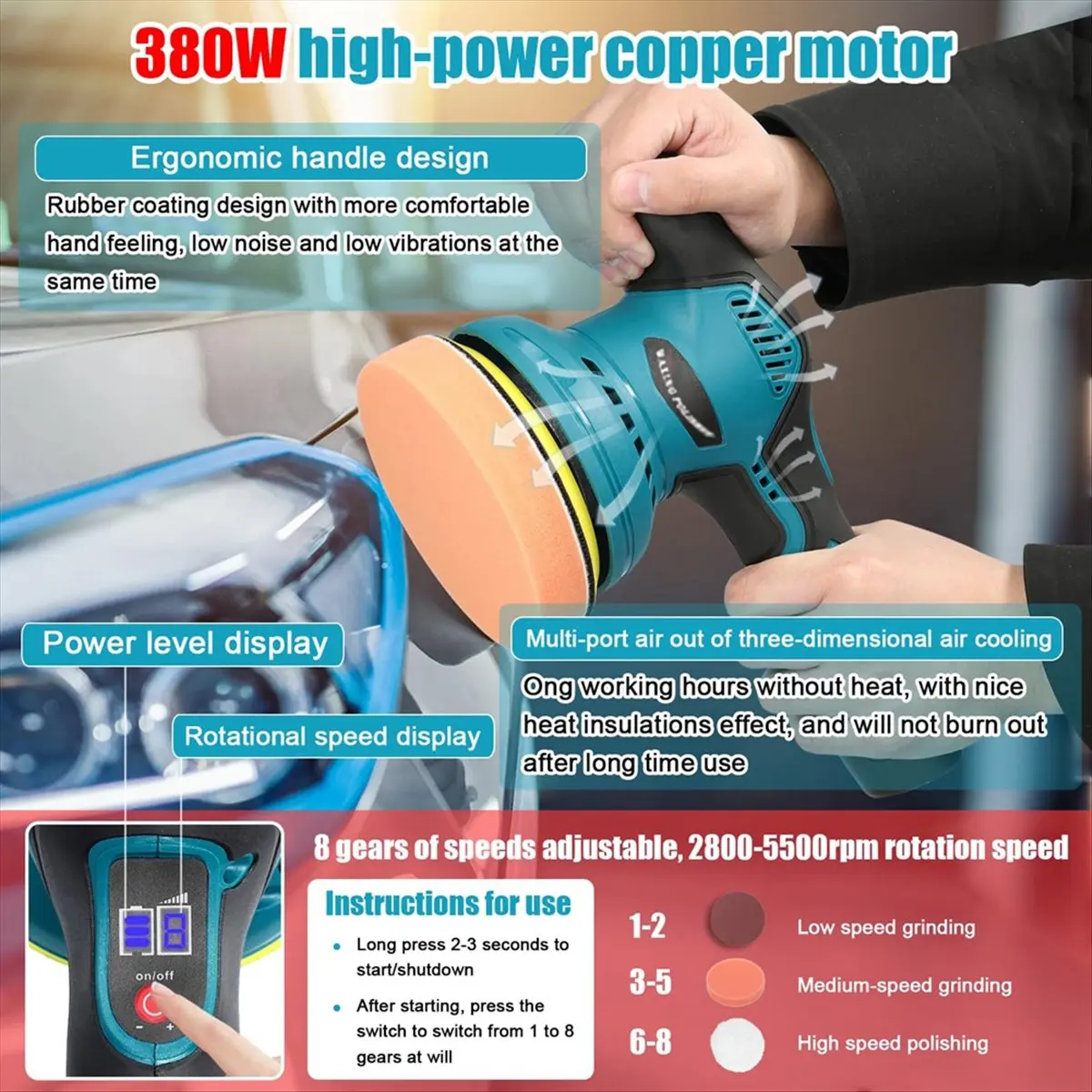 

FSLH 11 шт., полировщик с литиевой батареей, полировщик для детализации автомобиля, вощеная машина, моторная шлифовальная машина, полировщик с литиевой батареей, вилка европейского стандарта