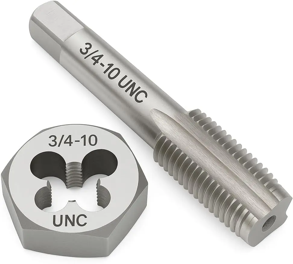 

3/4'-10 HSS Tap & GCr15 Hex Die Set, Right Hand Thread Repair Tool for Metalworking