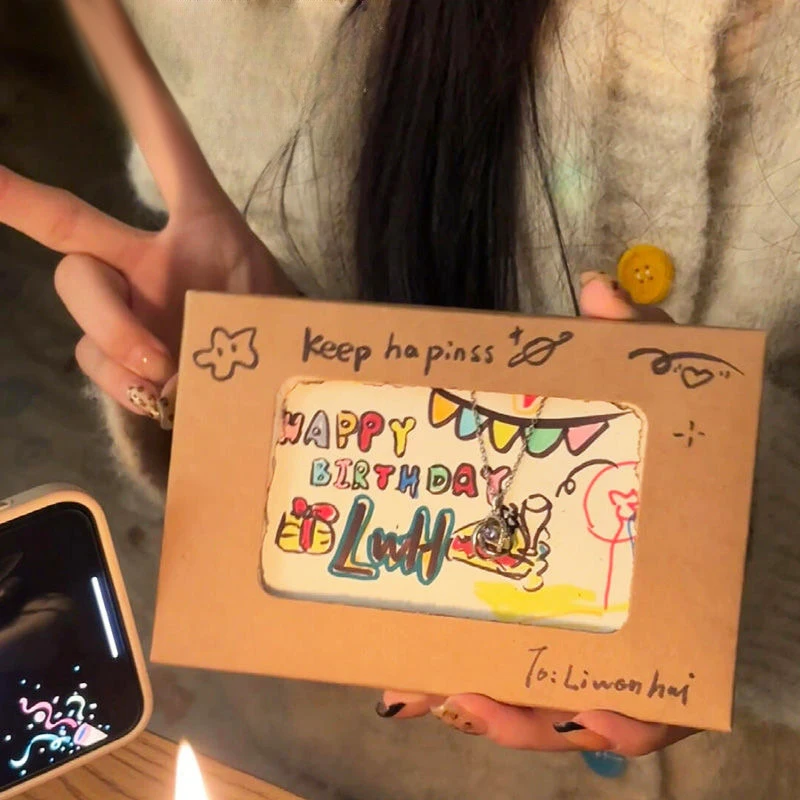 Flame Burning Greeting Card DIY Handmade Burning With Matches Happy Birthday Envelope Paper Material Wrapped Greeting Card Gift