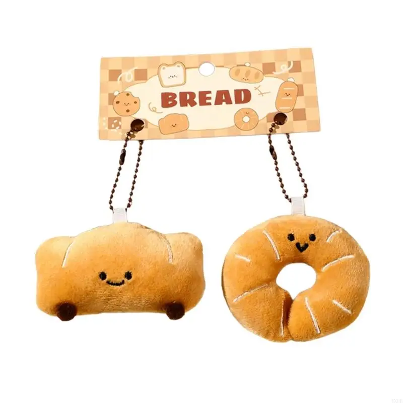 2Pcs Cartoon Bread Shaped Plush Stuffed Toy With Keychain Lover Gift
