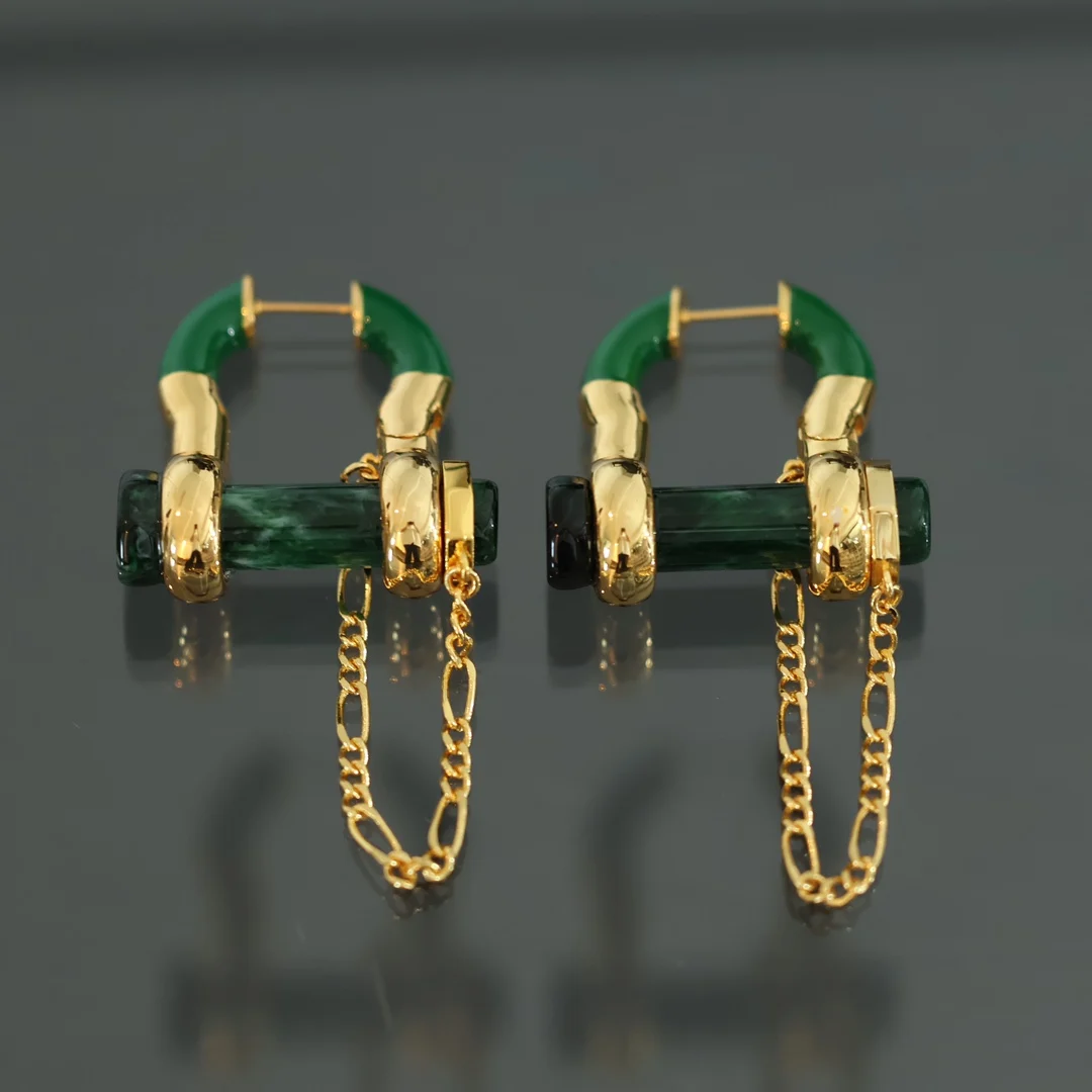 Europe Top Quality Amber Green Designer Brand Earrings Women Luxury Jewelry Party Runway Gift Trend