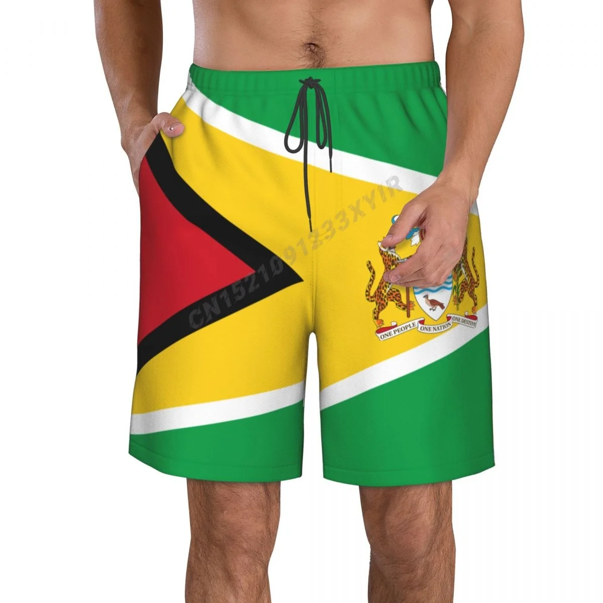 

Летние мужские пляжные брюки с эмблемой Гайаны, шорты для серфинга, M-2XL, полиэстер, купальник для бега