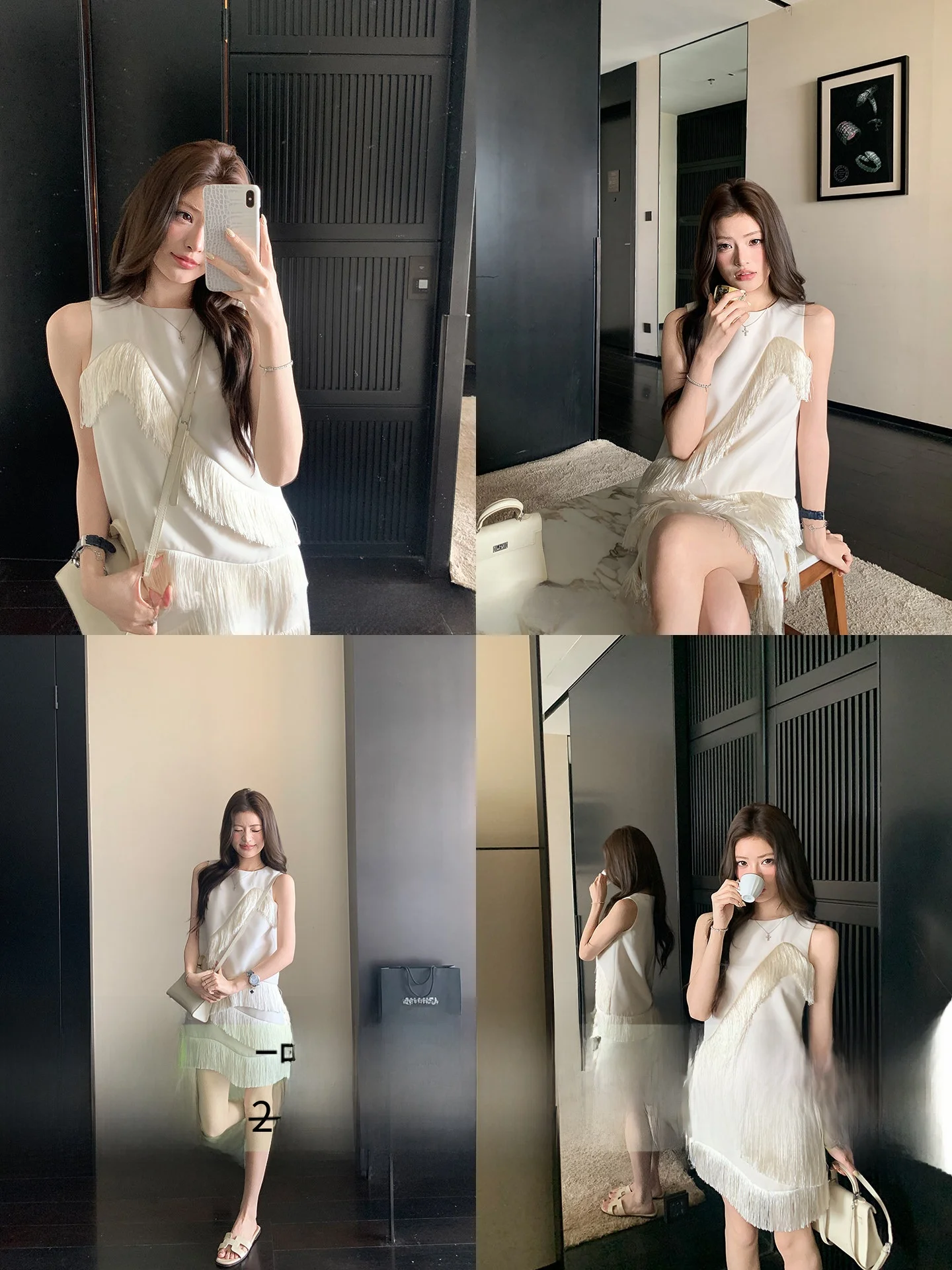 

Elegant Tassel Trim Vest Top And Skirt Set Women's Fashion Spring Outfit Asymmetrical Arrangement Earth Store Exclusive