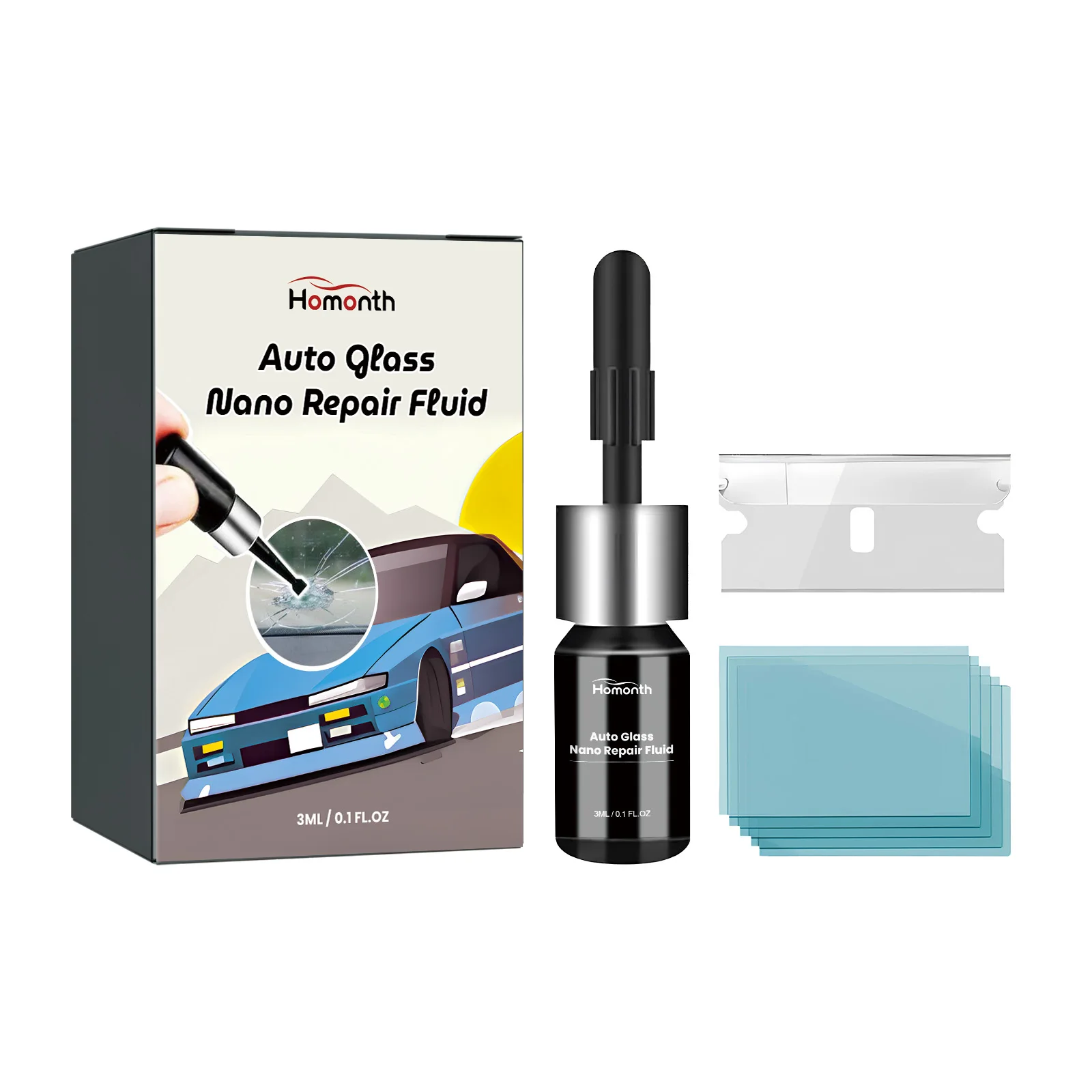 Líquido de reparación Nano para vidrio automotriz, adhesivo rápido, reparación de grietas en parabrisas automotriz, líquido de reparación Nano de vidrio, 3ml