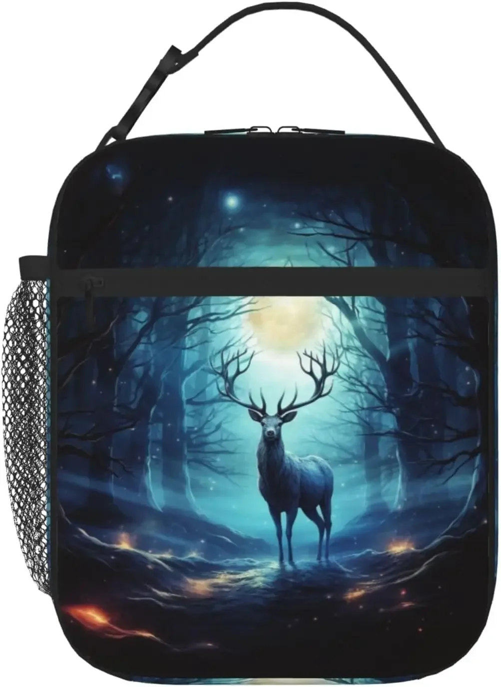 Moonlight Deer Lunch Bag For Women Men Insulated Reusable Lunch Box Cooler Totes with Side Pocket For Work Office Picnic Camping