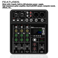 Audio Interface Mixer with Bluetooth USB Recording Computer 48V Phantom Power Delay Replay Effects, 4-Channel Audio Mixer