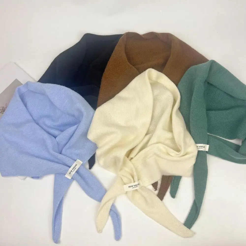 Multicolor Shawl with Tie Warm Triangular Shape Knitted Scarf Short British Korean Style Multi-functional Scarf Winter