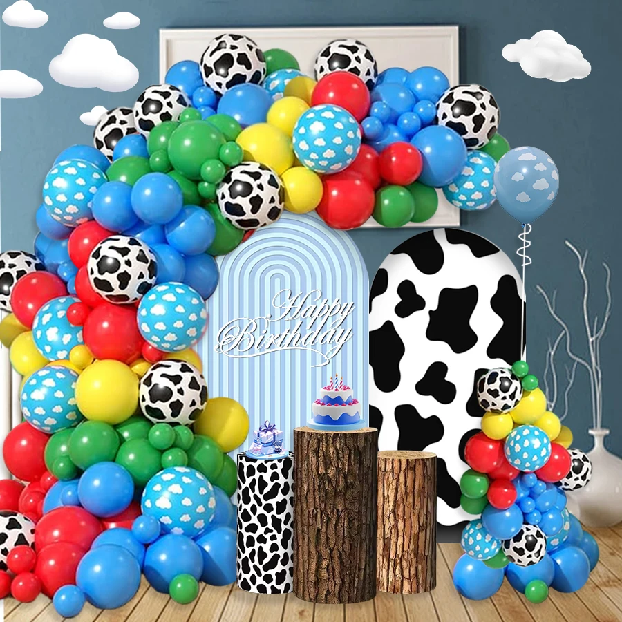 12-teiliges Ballon-Set aus roter, gelber, blauer und grüner Kuh und Wolken, Karnevals-Geburtstagsparty-Dekorationen, Bauernhofparty, Erster Geburtstag, Junggesellenabschied, Abschlussfeier,