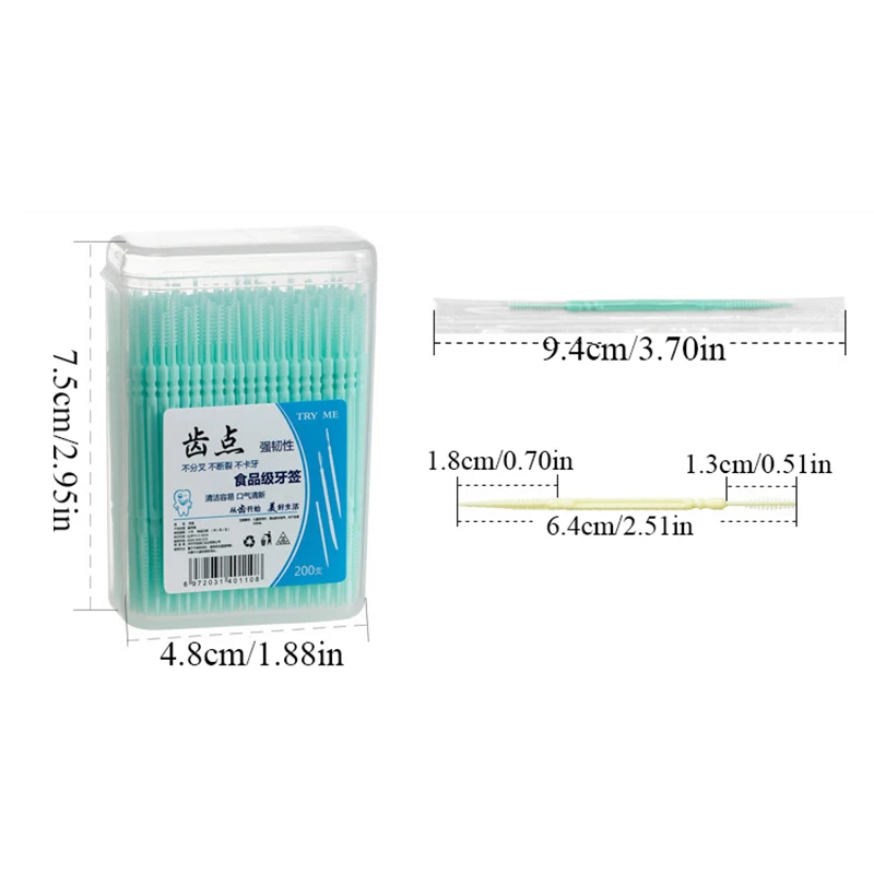 200PCs/Box Silicone Interdental Brushes Clean Between Teeth Toothbrush Double-head Toothpicks Dental Cleaning Oral Hygiene Tools