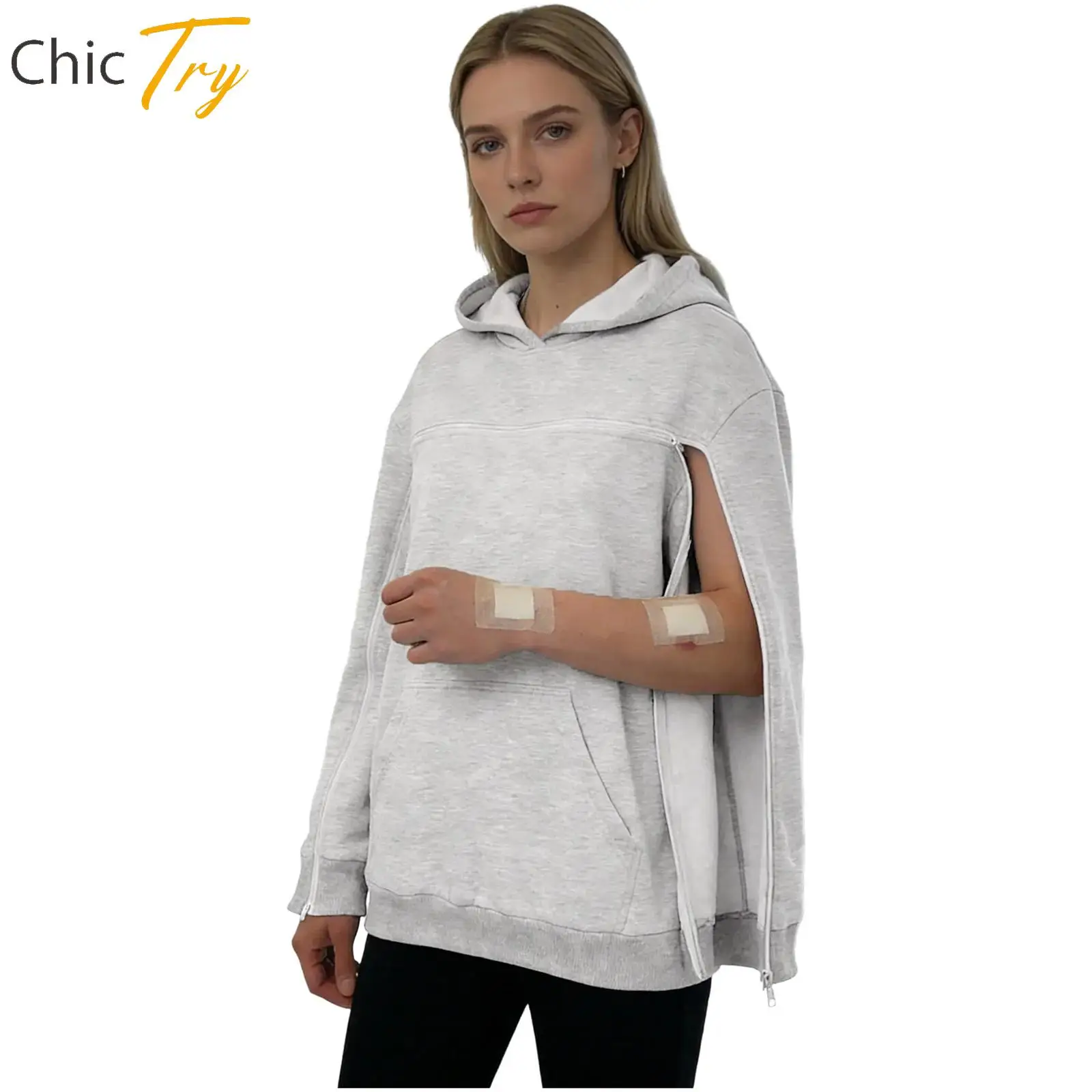 

Женская адаптивная одежда для людей с особыми потребностями: худи-пуловер с капюшоном, с длинным рукавом, для восстановления после операции, для использования в больнице и для занятий гимнастикой