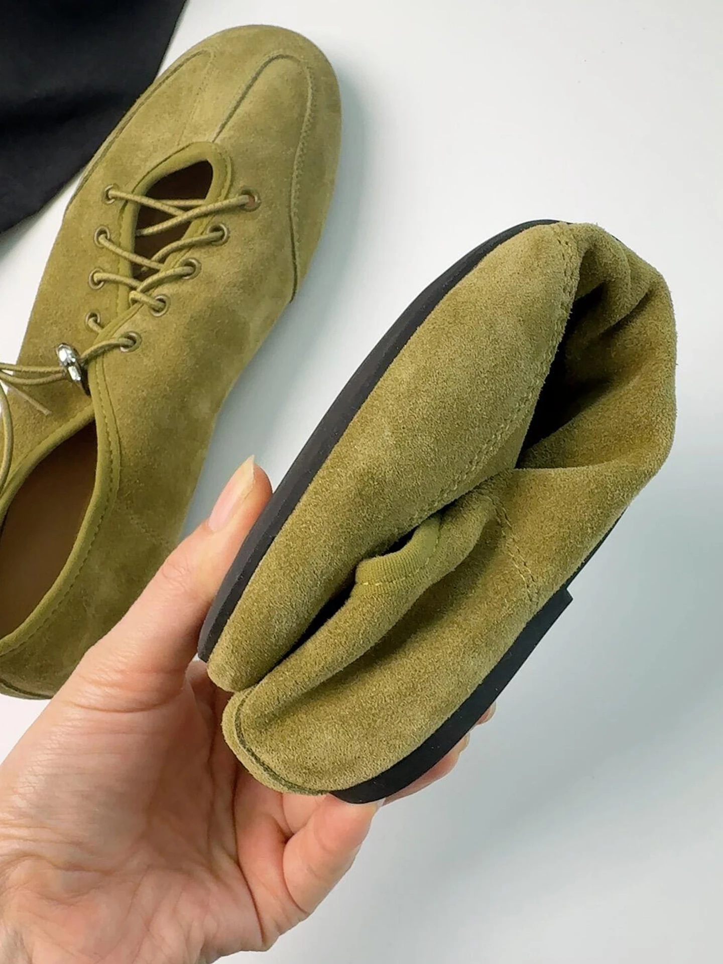 retro-style-round-toe-cross-strap-ballet-flats-women's-olive-green-flat-casual-versatile-single-shoes-fashionable-flat-heels