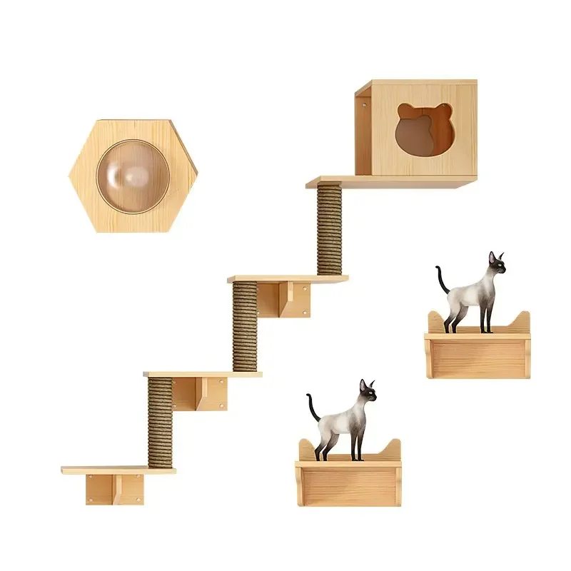 

Luxury Solid Wood Shelves Cat Climbing Rack Pet Furniture Wall Hanging Stairs Cat Space Capsule Cat House Rock Climbing