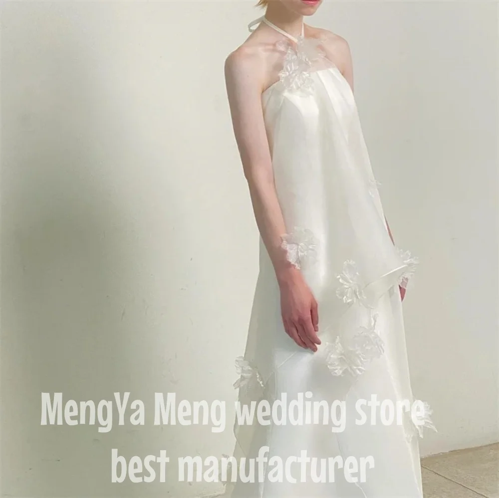 ZHUISHU Suknie Ślubne w Stylu Fairy z Gorsetem w Linii A, Sesja Zdjęciowa, Halter, Kwiaty 3D, Koreańskie Suknie Ślubne, Ogrodowe, Personalizowane, Formalne