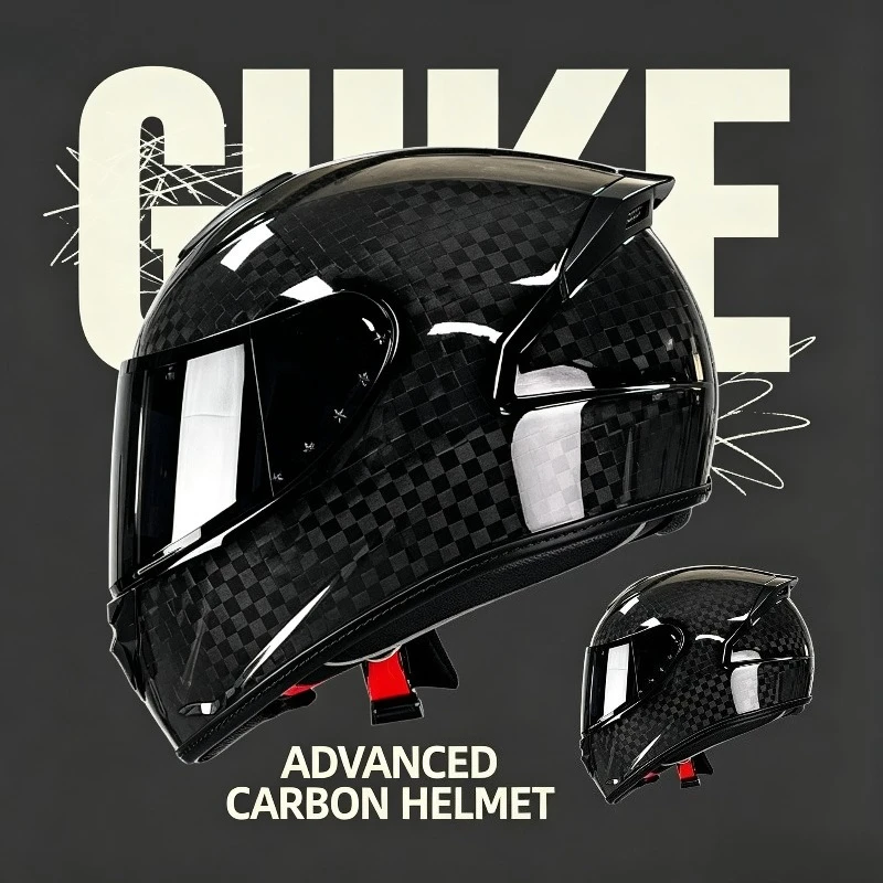 Qike Grid Carbon Motorcycle Helmet Light Weight Full Face Helmet for Road Racing Commuting