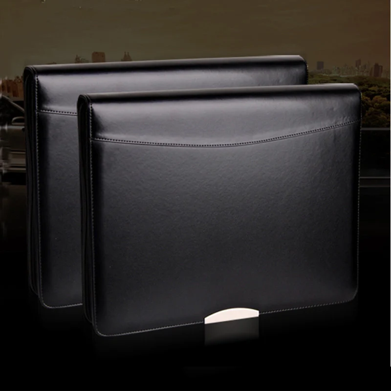 Multifuction A4 PU leather padfolio manager bag with zipper calculator ring binder portfolio documents folder case organizer