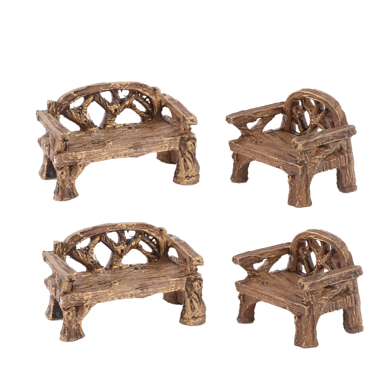 4Pcs Mini Chair Decoration For Home Shelf Decor Plant Resin Handmade Delicate Landscape Garden Bench Ornament