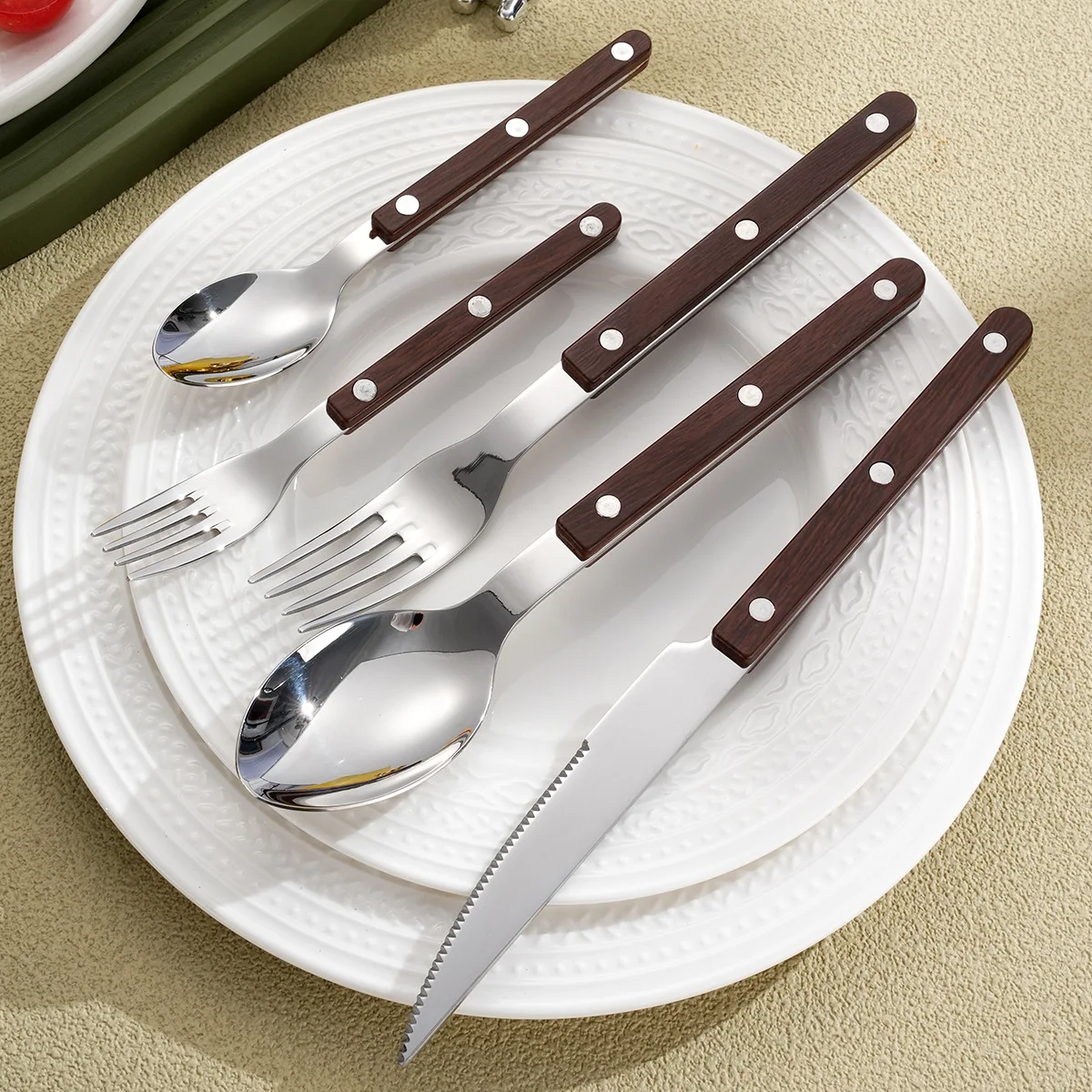 304 Stainless Steel Knife Fork Spoon French Rivet Tableware  Hotel Western Cutlery Steak Knife Spoon Fork Set dinner set