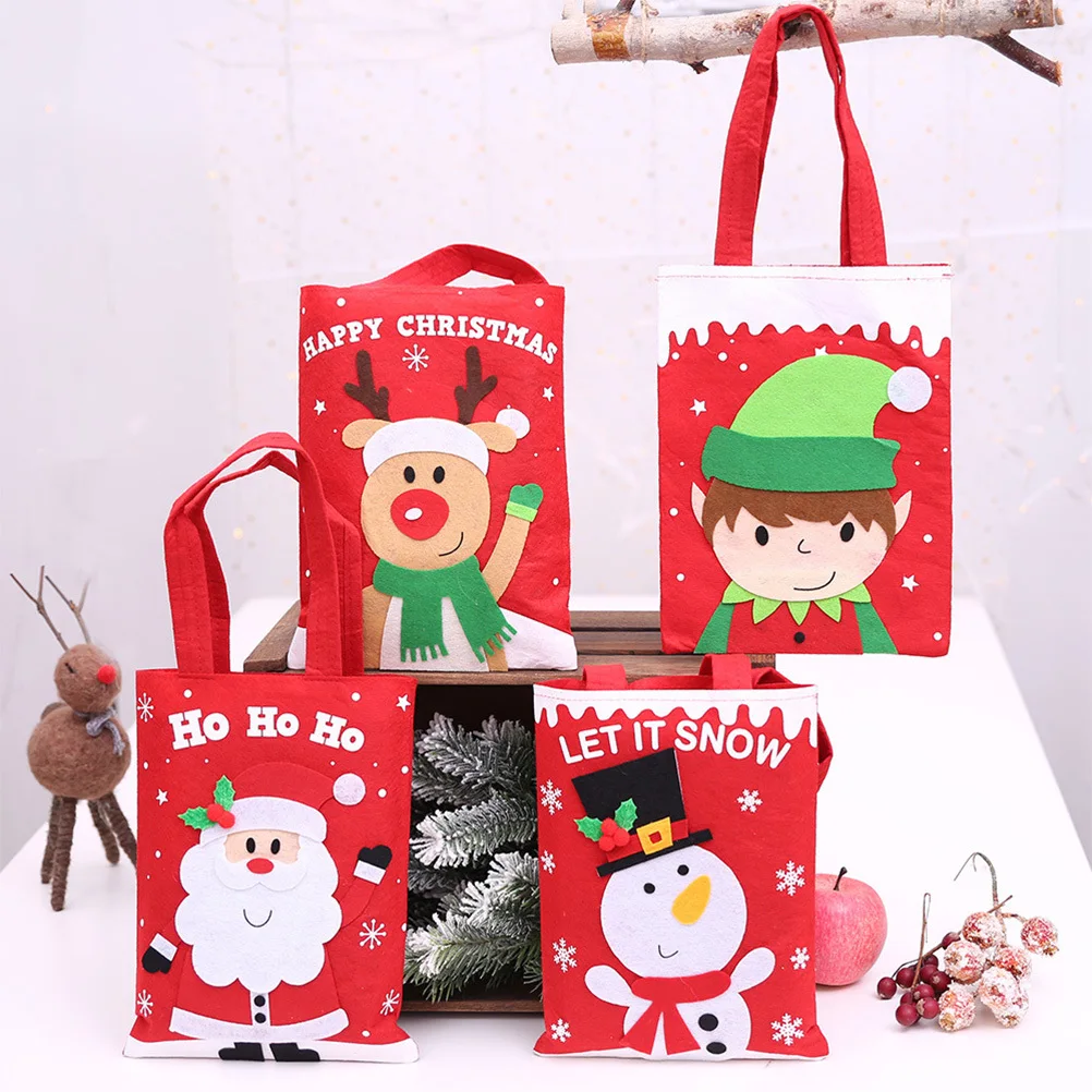 

Christmas Gift Bags Portable Cartoon Tote Bags for Party Favors Candies Chocolates Red Santa Claus Pattern Eco-Friendly