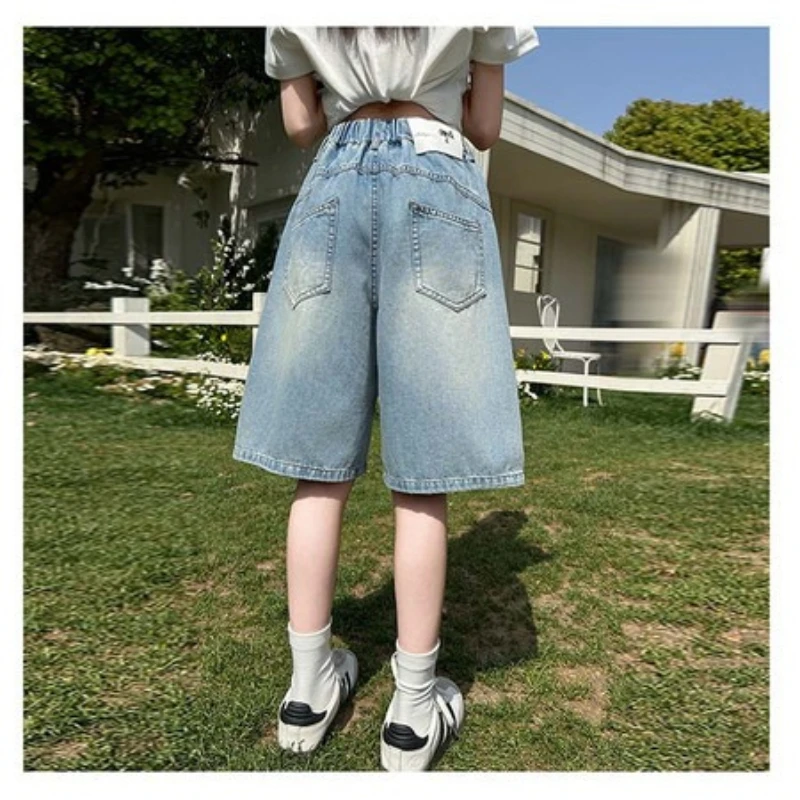 Girls Summer Cowboy Mid Pants 2026 New Style Middle and Large Childrens Fashionable Western Summer Dress Bow Five Part Pants