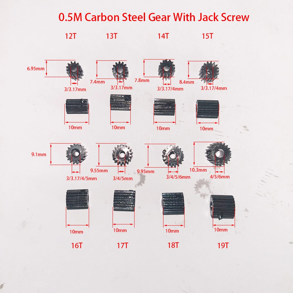 12/13/14/15/16/17/18/19T 0.5M Carbon Steel Gear Mechanical Motor Parts Metal Pinion Hole 3mm-6mm