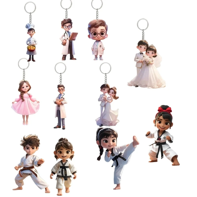 Delightful Acrylic 2D Flat Cartoon Pattern Keychain Pendant For Car Decoration Or Items Backpack Ornament