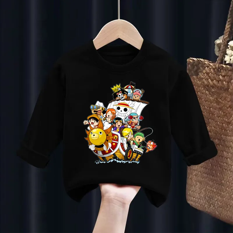 

Ones Piece Spring Streetwear Long Sleeve Tees for Anime Zoro-Luffy-Boy Cute Game Kids Thin Pullover Tshirt Clothes Children Tops